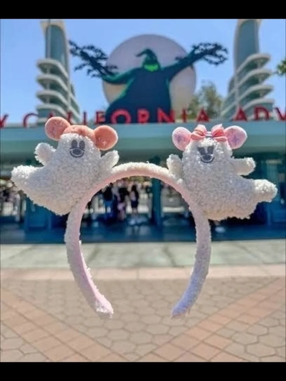 Disneyland Shearling Ghost Mickey Ears Headband - Pink & White